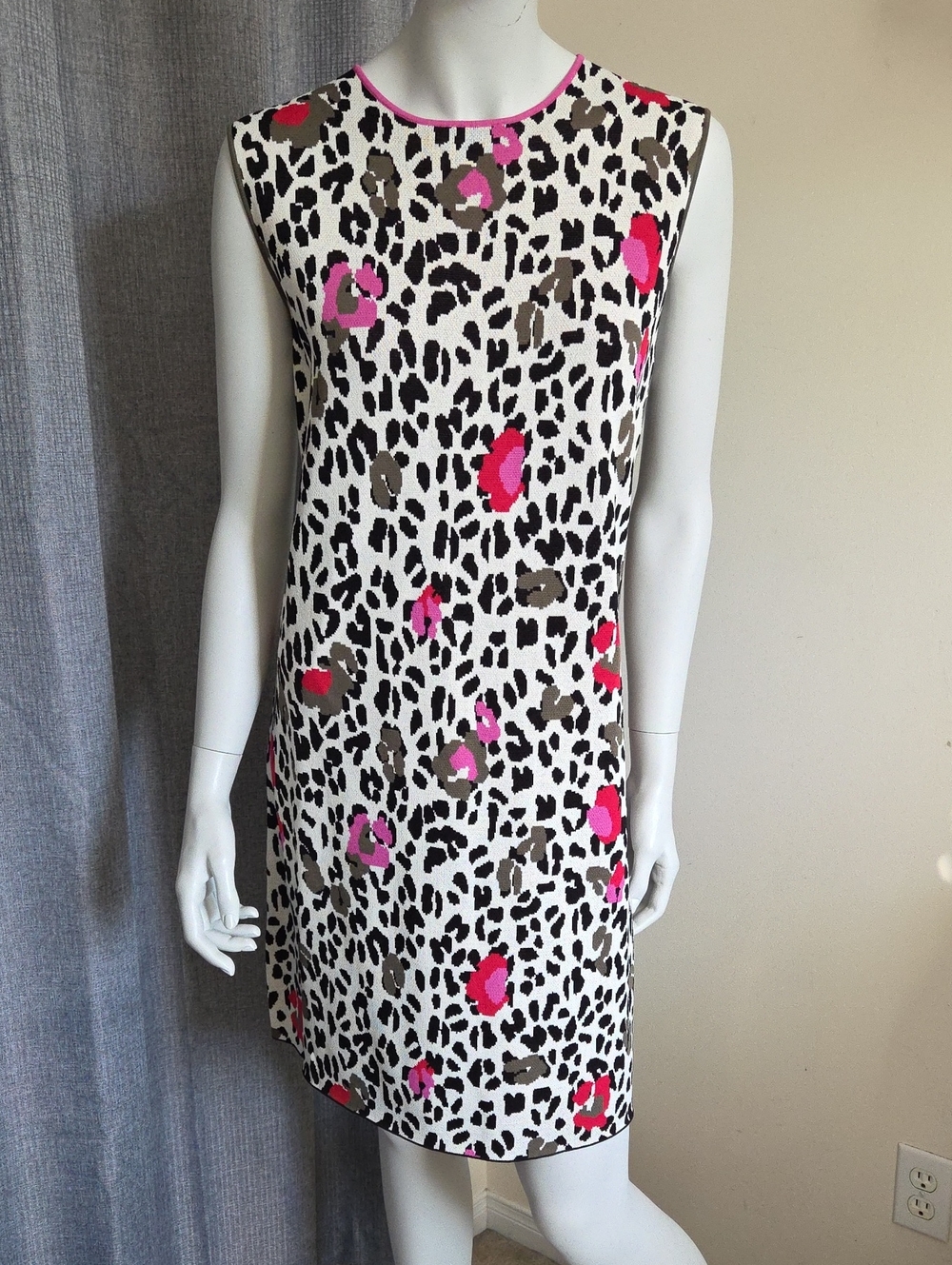 NWOT Ted Baker Cream Sleeveless Leopard Print & Floral Stretch Knit Dress
